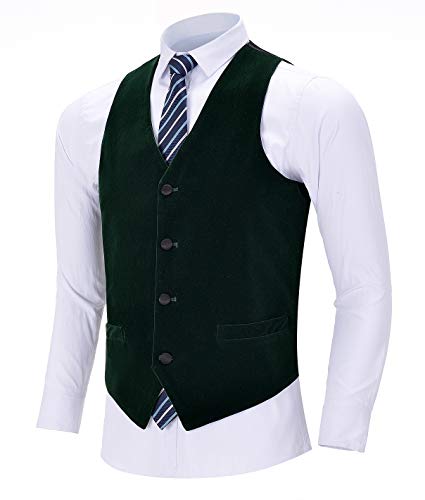 Solove-Suit - Chaleco de terciopelo para hombre, estilo casual, corte ajustado verde oscuro 3XL/etiqueta pecho 56"/cintura 52"
