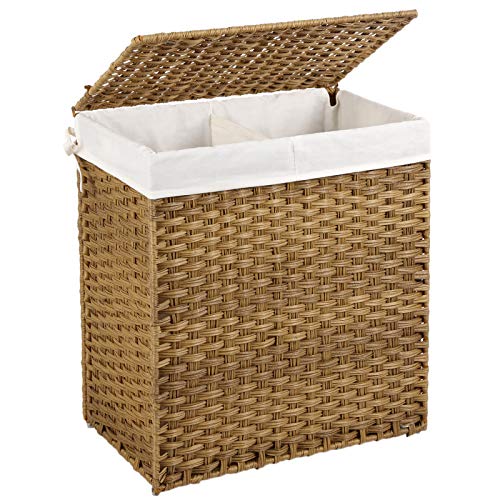 SONGMICS Cesto de la Ropa, 110L Cesto de la Colada, Tejido a Mano, con Compartimentos Separados, Ratán Sintético, con Tapa y Asas, Plegable, Bolsa de Forro Extraíble, Color Natural LCB52NL SONGMICS Cesto de la Ropa, 110L Cesto de la Colada, Tejido a Mano, con Compartimentos Separados, Ratán Sintético, con Tapa y Asas, Plegable, Bolsa de Forro Extraíble, Color Natural LCB52NL