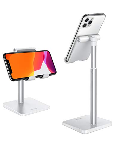 Soporte Móvil Mesa Vertical, OMOTON Soporte Teléfono Universal Multiángulo Ajustable Escritorio, Base Móvil para iPhone 12 Mini 12 Pro Max 11 Pro SE, Xiaomi Redmi 9S 8 Pro y Otras Smartphones, Blanco