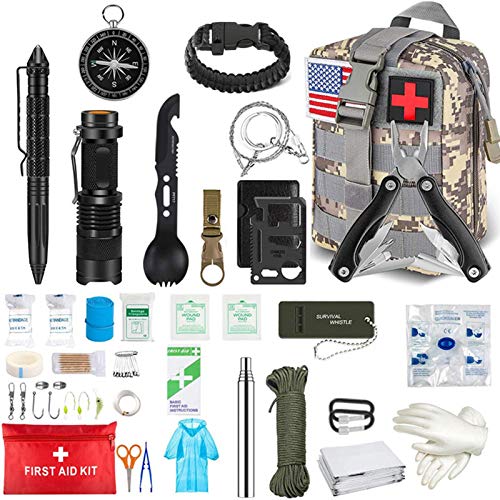 starte Kit de Supervivencia de Emergencia, Equipo de Supervivencia Profesional, Kit de Primeros Auxilios, Linterna táctica de Emergencia SOS, brújula con Bolsa de Camuflaje para Aventuras de Acampada