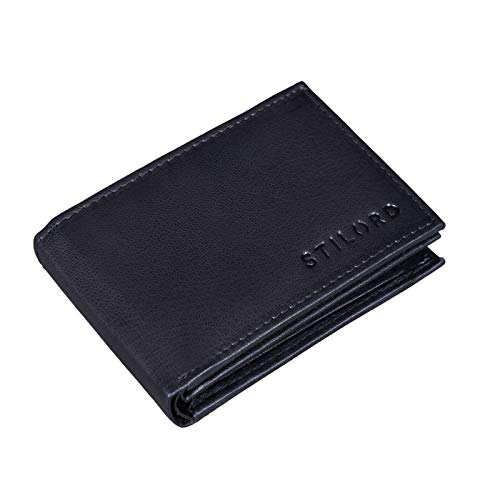 STILORD 'Lincoln' Monedero Mini Billetera Cuero RFID NFC Protección Slim Wallet para Hombres y con Billetera Mondero Piel, Color:Negro