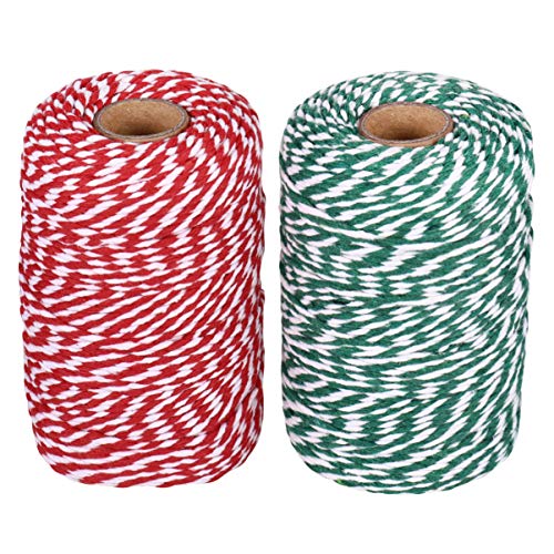 STOBOK Cuerdas de Algodón de Dos Colores Hilo de Algodón de 16 Hilos Hilo de Tejer para Caja de Regalo Adorno Navideño Artesanal 2 Rollos (Rojo Verde Y Blanco)