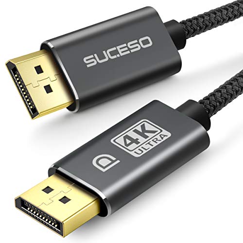 SUCESO Cable DisplayPort - 2 Metros, Cable DP a DP 4K@60Hz, 2K@144Hz, 2K@165Hz 3D Nylon Trenzado Cable Displayport a Displayport de Alta Velocidad Compatible con HDTV, PC, Laptop y Monitores