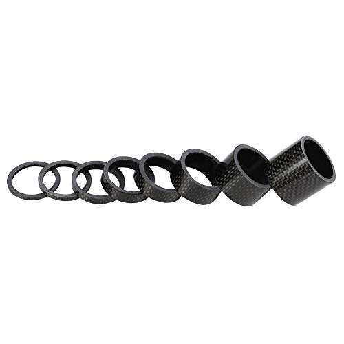 SUSSURRO - Juego de 8 espaciadores de auriculares para bicicleta, sin rosca, para 1 1/8 pulgadas, color carbono mate brillante SUSSURRO - Juego de 8 espaciadores de auriculares para bicicleta, sin rosca, para 1 1/8 pulgadas, color carbono mate brillante