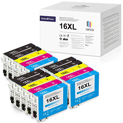 SWISS TONER 16XL - Lote de 15 cartuchos de tinta compatibles para impresoras Epson 16 XL WF2630 WF2760 WF2540 WF2660 WF2750 WF2650 WF2510 WF2520 WF2530 WF2010