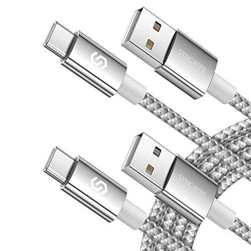 Syncwire Cable USB C 3A de carga rápida, [2 Pack 2M] USB-A a Cable de carga Tipo C Nylon trenzado compatible con Samsung Galaxy, MacBook, Huawei, Google Pixel, Sony Xperia XZ, y otros cargadores USB C