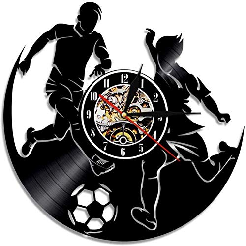 syssyj Soccer Sports Game Boy Room Reloj de Pared Soccer Vinyl Record Reloj de Pared Jugadores de fútbol Decoraciones para el hogar Vinyl Record Wall Art