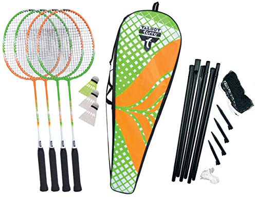 Talbot Torro 449406 Set de Badminton 4-Attacker Plus, 4 Raquetas, 3 Volantes, Juego de Red Completo, en una Valiosa Bolsa