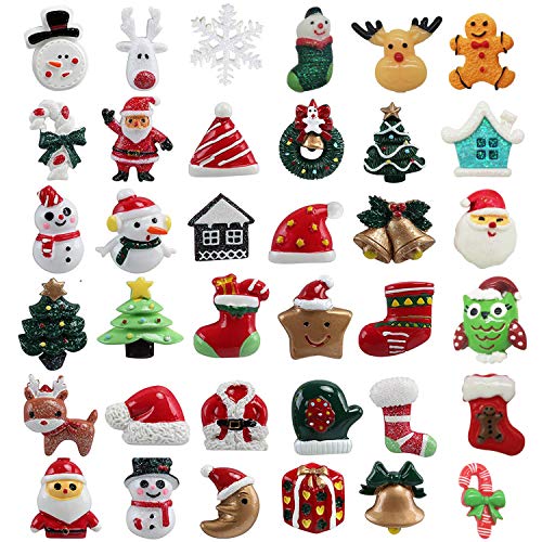 TATAFUN 36 Piezas Mini Adornos Navideños de Resina Papá Noel, Árbol de Navidad, Muñeco de Nieve, Sonajero, Miniaturas de Navidad para Regalo, Parcela, Tarjetas de Felicitación