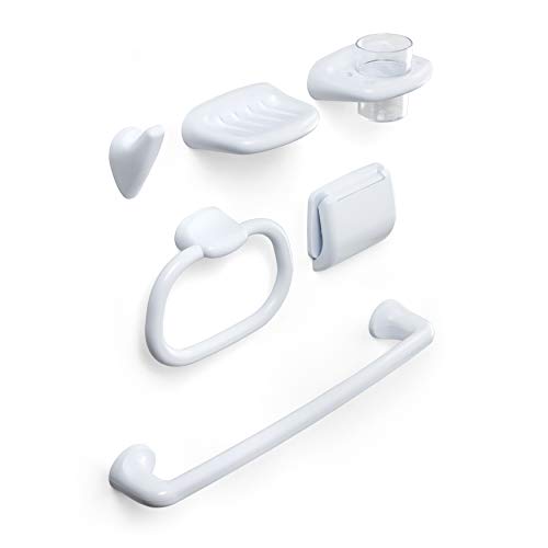 Tatay Estuche 6 Piezas de Accesorios para el baño, Fabricados en plástico Resistente, Blanco Acabado Brillante: Portarrollos, toallero Barra, aro toallero, Colgador, jabonera y portacepillos Mural. Tatay Estuche 6 Piezas de Accesorios para el baño, Fabricados en plástico Resistente, Blanco Acabado Brillante: Portarrollos, toallero Barra, aro toallero, Colgador, jabonera y portacepillos Mural.