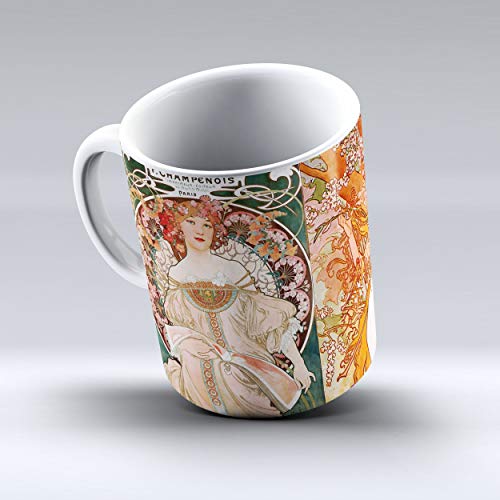 Taza de café de cerámica 11oz Art nouveau Reproducción de Alphonse mucha