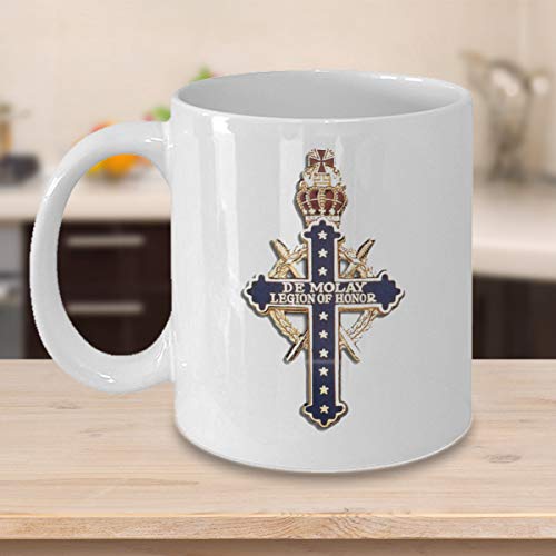 Taza de café de masón de Molay con símbolo de la legión de honor, accesorios de masonería, 15 onzas