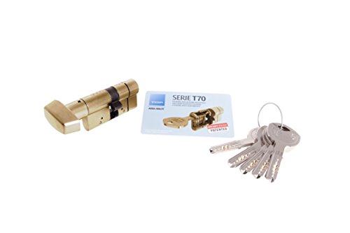 Tesa Assa Abloy Cilindro de Alta Seguridad, Botón - Leva Larga, Latonado, 35x35 mm Tesa Assa Abloy Cilindro de Alta Seguridad, Botón - Leva Larga, Latonado, 35x35 mm