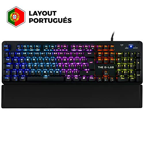 THE G-LAB Keyz Carbon E - O Teclado Gaming Mecânico – Teclado de Alto Desempenho de Interruptor Azul – Teclado Gamer com Retroiluminação LED Multicolor, 100% Anti arraste - PC PS4 Xbox One (Preta)