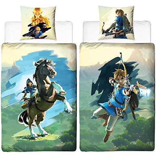The Legend of Zelda Arrow - Juego de cama infantil (135 x 200 cm + 80 x 80 cm, 100% algodón, con cremallera)