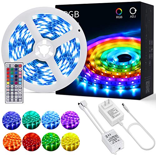 Tiras LED OUSFOT Tira LED RGB 5M 5050 con Control Remoto de 44 Claves 150 LEDs 20 Colores 6 Modos de Brillo y Adaptador de Alimentación 2A Receptor 12V