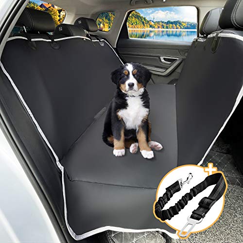 Toozey Funda Asiento Coche Perro con Protector Lateral, Impermeable Resistente Arañazos Protector Coche Perros Asiento con Cinturón para Coche/Furgoneta/Vagón, 147x137 cm