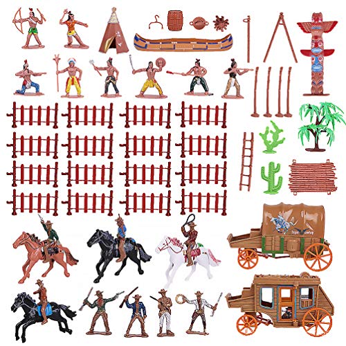 TOYANDONA 43 Piezas de Vaqueros del Salvaje Oeste Y Figuras de Nativos Americanos Figuras de Plástico Soldados de Juguete para Niños Juego de Guerra Educativo Juguete