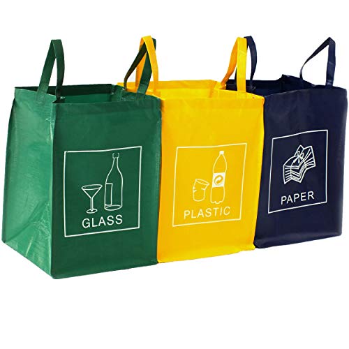 TRESKO Set de 3 Bolsas para Reciclar Basura | Sistema de Reciclaje para Vidrio, plástico y Papel TRESKO Set de 3 Bolsas para Reciclar Basura | Sistema de Reciclaje para Vidrio, plástico y Papel