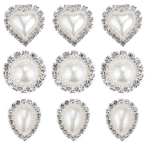 TsunNee 30 botones de perlas de imitación de diamantes de imitación, botones de parte trasera plana, adornos para manualidades, envoltura de regalos de boda