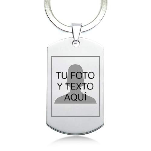 TusPlacas Llavero con Foto Personalizada, Chapa de Acero Inoxidable Grabada con Texto e Imagen - Estilo Chapas Militares - Incluye Bolsita de Tela y Anilla de Llavero (Plateado) TusPlacas Llavero con Foto Personalizada, Chapa de Acero Inoxidable Grabada con Texto e Imagen - Estilo Chapas Militares - Incluye Bolsita de Tela y Anilla de Llavero (Plateado)