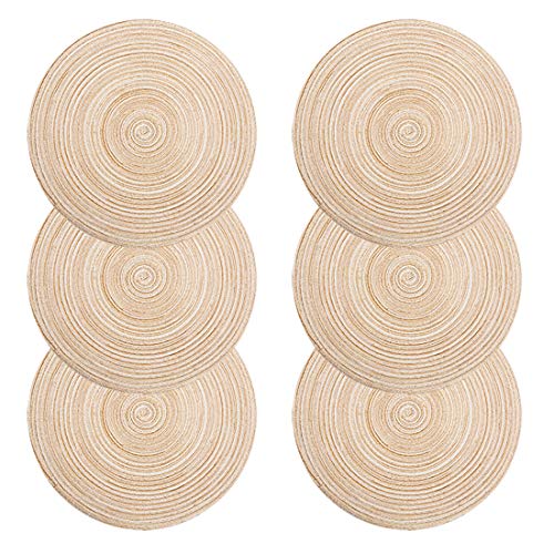 U'Artlines Place Mat, Juego de 6 manteles de Hilo de algodón Trenzado Round-shapped de 14-Inch Round-shapped (Redondo, Marfil)