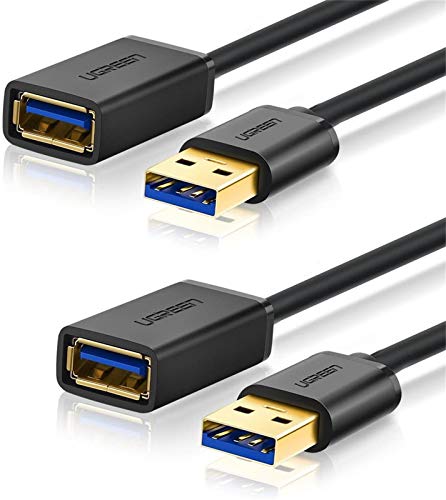 UGREEN Cable Alargador USB 3.0 Cable Extensor 2 Pack USB 3.0 Tipo A Macho a Hembra para Conexión Entre PC, TV y Periféricos como Impresora, Ratón, Teclado, Hub, Pendrive, Xbox, VR Gafas (3 Metros)