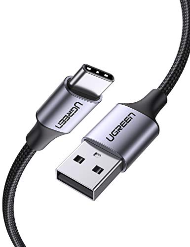 UGREEN Cable USB C, 3A Cable USB Tipo C a USB A 2.0 Nylon Trenzado Carga Rápida para Samsung Galaxy S20 FE, S20 S10 S9 Note10, A20e, Xiaomi Redmi 9, Note 7, 8, Mi 9, A2, Mi 6, Pocophone F2, 1 Metro