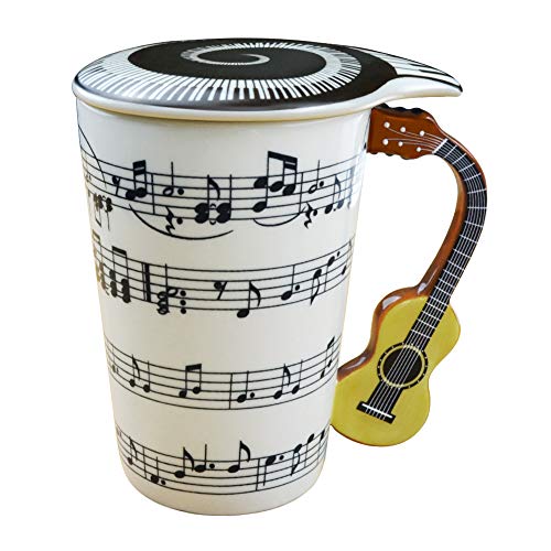 UMI. Essentials - Taza de cerámica con Motivos Musicales, asa 3D con Guitarra y Tapa, 400 ml
