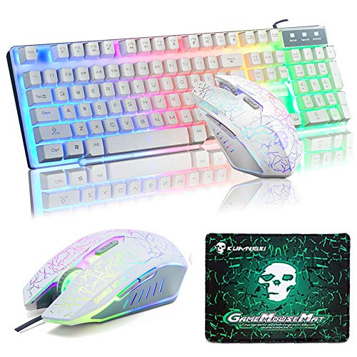 UrChoiceLtd Teclado Ratón Teclado Arcoiris Arcoiris Backlit Teclado USB + 2400DPI Ratón 6 Botones Optical LED Gaming Ratón Para Ordenador + Juego Mouse Pad 240 * 200 * 3mm Tamaño Estándar (Blanco) UrChoiceLtd Teclado Ratón Teclado Arcoiris Arcoiris Backlit Teclado USB + 2400DPI Ratón 6 Botones Optical LED Gaming Ratón Para Ordenador + Juego Mouse Pad 240 * 200 * 3mm Tamaño Estándar (Blanco)