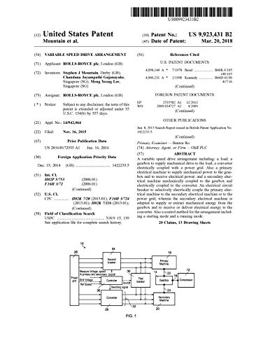 Variable speed drive arrangement: United States Patent 9923431 (English Edition)