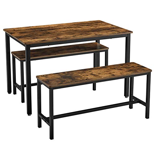VASAGLE Juego de Mesa de Comedor y Sillas, Mesa de Cocina de 110 x 70 x 75 cm con 2 Taburetes de 97 x 30 x 50 cm, Marco de Acero, para Comedor, Sala de Estar, Marrón Rústico y Negro KDT070B01 VASAGLE Juego de Mesa de Comedor y Sillas, Mesa de Cocina de 110 x 70 x 75 cm con 2 Taburetes de 97 x 30 x 50 cm, Marco de Acero, para Comedor, Sala de Estar, Marrón Rústico y Negro KDT070B01
