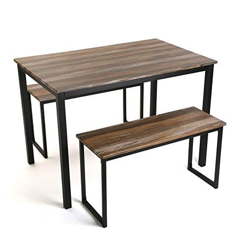 Versa Set de Mesa de Comedor con Dos Bancos, Madera, 76 x 70 x 110 cm