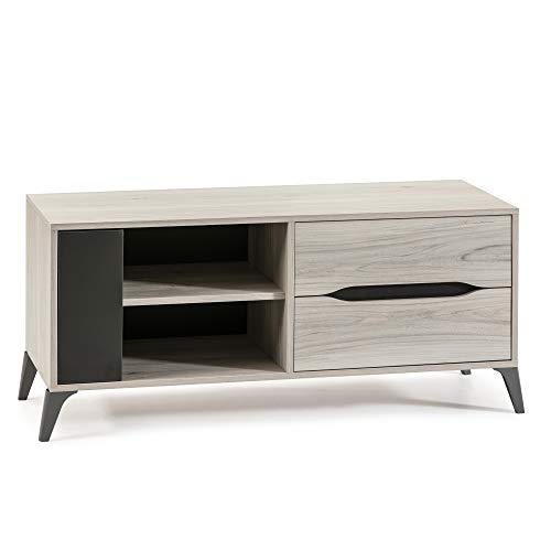 VS Venta-stock Mueble TV Salón Comedor Orly Color Roble Claro y Gris, 1 Puerta y 2 cajones, guías metálicas, 113 x 40 x 52 cm VS Venta-stock Mueble TV Salón Comedor Orly Color Roble Claro y Gris, 1 Puerta y 2 cajones, guías metálicas, 113 x 40 x 52 cm