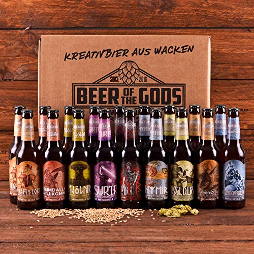 Wacken Brauerei Göttergabe - Pack de regalo de cervezas caseras - Set de degustación - 18 Cervezas de los dioses (de 0,33 l cada una)