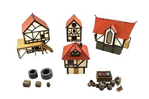 War World Gaming Medieval Town - Set de Casas y Piezas en Resina (Pintadas/Sin Pintar) – 28mm Wargaming Maquetas Dioramas