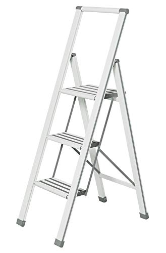 Wenko Escalera Plegable con 3 peldaños, Aluminio, Color Blanco/Gris, 44 x 127 x 5,5 cm, 601016100 Wenko Escalera Plegable con 3 peldaños, Aluminio, Color Blanco/Gris, 44 x 127 x 5,5 cm, 601016100