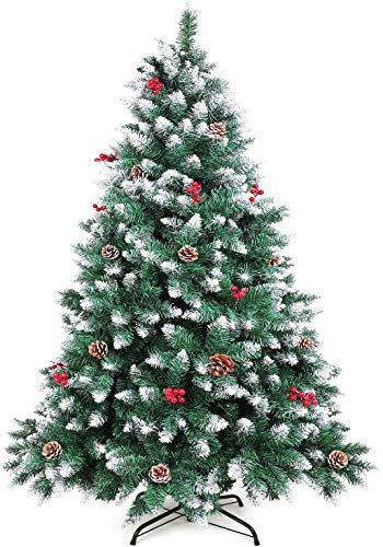 WEWILL Árbol de Navidad Artificial 180CM Árbol de Navidad Nevado con Conos de Pino Decorados y Bayas Rojas Pino Blanco Natural para Decoraciones WEWILL Árbol de Navidad Artificial 180CM Árbol de Navidad Nevado con Conos de Pino Decorados y Bayas Rojas Pino Blanco Natural para Decoraciones
