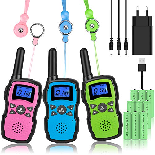 Wishouse M8 Walkie Talkie Niños Bateria USB Recargable, Adultos Walky Talky 3 Piezas Largo Alcance, Cámping Juegos Policia Juguetes with Linterna, Niños 3-12 Años Navidad Regalos Cumpleaños Para Niñas Wishouse M8 Walkie Talkie Niños Bateria USB Recargable, Adultos Walky Talky 3 Piezas Largo Alcance, Cámping Juegos Policia Juguetes with Linterna, Niños 3-12 Años Navidad Regalos Cumpleaños Para Niñas