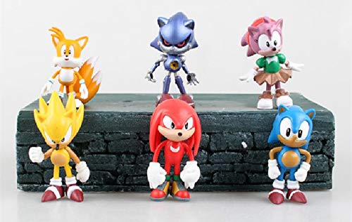 XINKANG Juguete Figura sónica 6 unids/Lote Sonic The Hedgehog Sega Figuras de Juguete PVC Juguete Personajes sónicos Figura Juguete Llavero Colgante llaveros Llavero