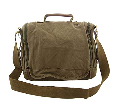 XINXI-YW Durable Retro Verde for Hombre de Satchel de Lona Bolsas de mensajeria La Mochila de Mensajero for Llevar una Mochila de Viaje Moda Robusto (Color : Brown-Green, Size : S)