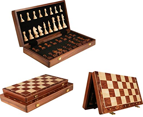 XIUWOUG Juego De ajedrez De Madera,Hechas a Mano ajedrez Plegable Magnético Junta Plegable De Calidad con Piezas De ajedrez Cómodas para Juegos De ajedrez al Aire Libre,Marrón,39 * 39 * 8cm