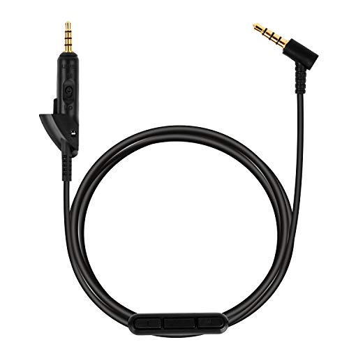 Yizhet Cable de Repuesto Cable de Audio Compatible con QuietComfort 15 (Bose QC15) QuietComfort 2 (Bose QC2) con Micrófono y Conector Jack (Negro, 184CM)