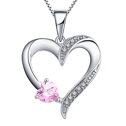 YL Collar de plata 925 collar de corazón de amor con 5 MM * 5 mm AAA Corazón de rosa colgante de joyería de piedras preciosas para damas y niñas, 45-50 cm