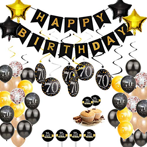 YuChiSX 70 Decoración Fiesta de Cumpleaños,Cumpleaños Número 70,Artículos para la Fiesta de Cumpleaños Número 70,Globo de Látex Negro y Dorado para 70 Años de Decoraciones de Fiesta de Cumpleaños