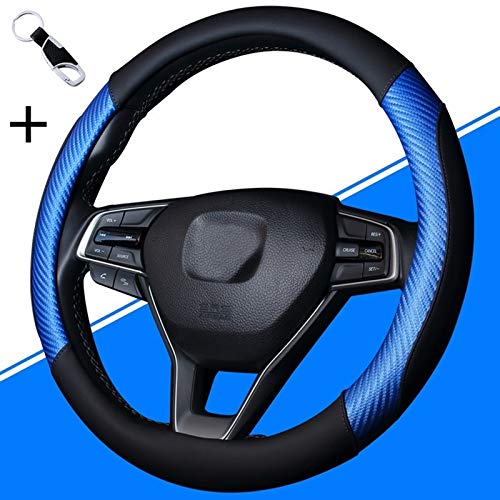 Yukamotor Funda De Volante Coche Universal Efecto Carbono y Microfibra 2021 (Azul)