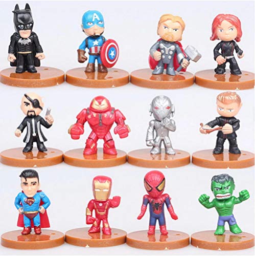 zdfgv 12 unids / Lote Moda Las 3 miniaturas de Spiderman Marvel PVC Figuras de acción Figuras niños Hulk capitán Americano 4 cm
