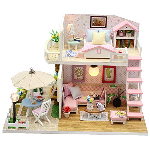 Zerodis- Casa de la Princesa cabaña ensamblada a Mano, casa de muñecas Hecha a Mano en Miniatura de Madera Muebles de Dormitorio de artesanía casa de muñecas para niños