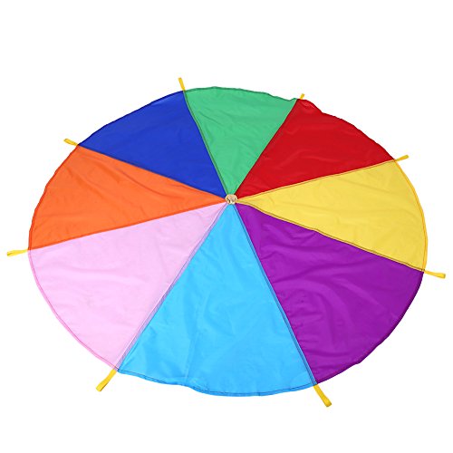 Zerodis Kids Parachute 8 Asas Arco Iris Vistoso 2M Rainbow Parachute Niños Juego de Trabajo en Equipo para niños al Aire Libre