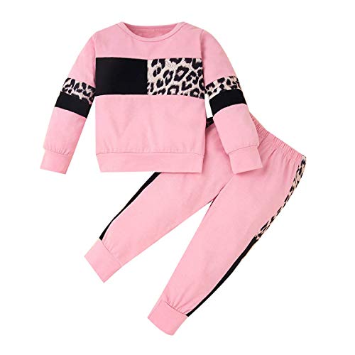 ZOEREA Conjunto de Ropa de Bebé Niña Moda Manga Sudadera Tops + Pantalones Leopardo Recién Nacido Niñas Otoño Primavera Trajes (Rosado, 4-5 años)